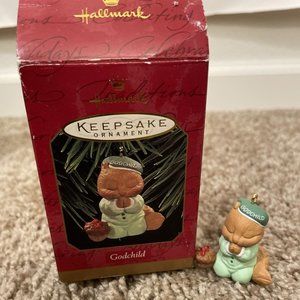 Hallmark Godchild Dated 1997 Chipmunk Ornament Acorn Christmas Collectible.
